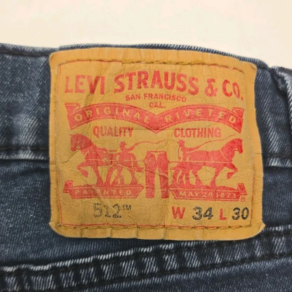Levi's 512 Jeans Slim Tapered Men Sz 34 x 30 Blue Cotton Blend Stretch Dark Wash